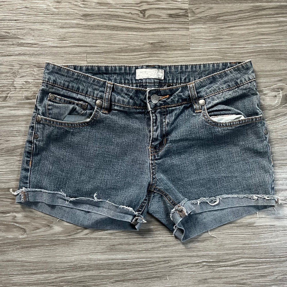 Oakley Industrial Denim Cut Off Shorts Womens 6 Medium Wash Low Rise Frayed Hem